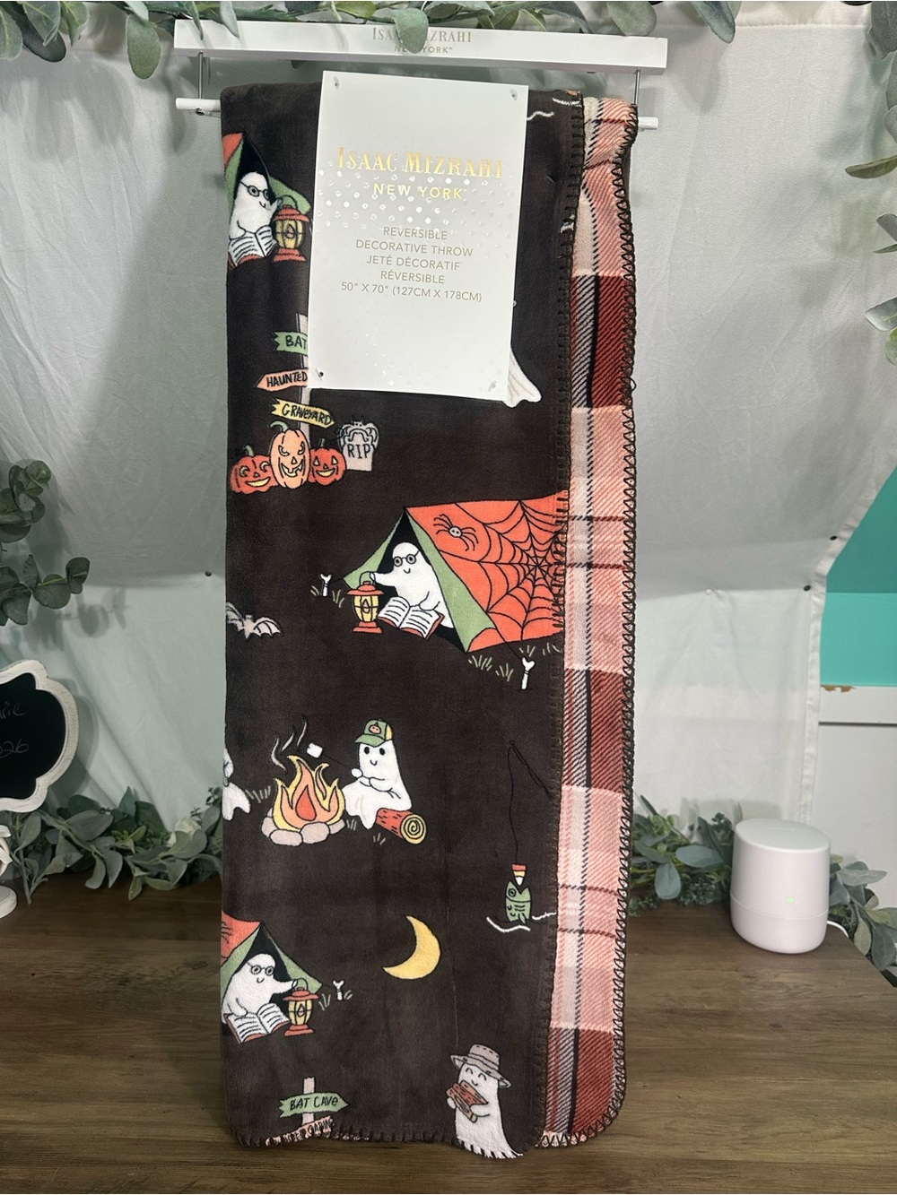 Isaac Mizrahi Reversible Halloween Throw - Brown & Pink Plaid